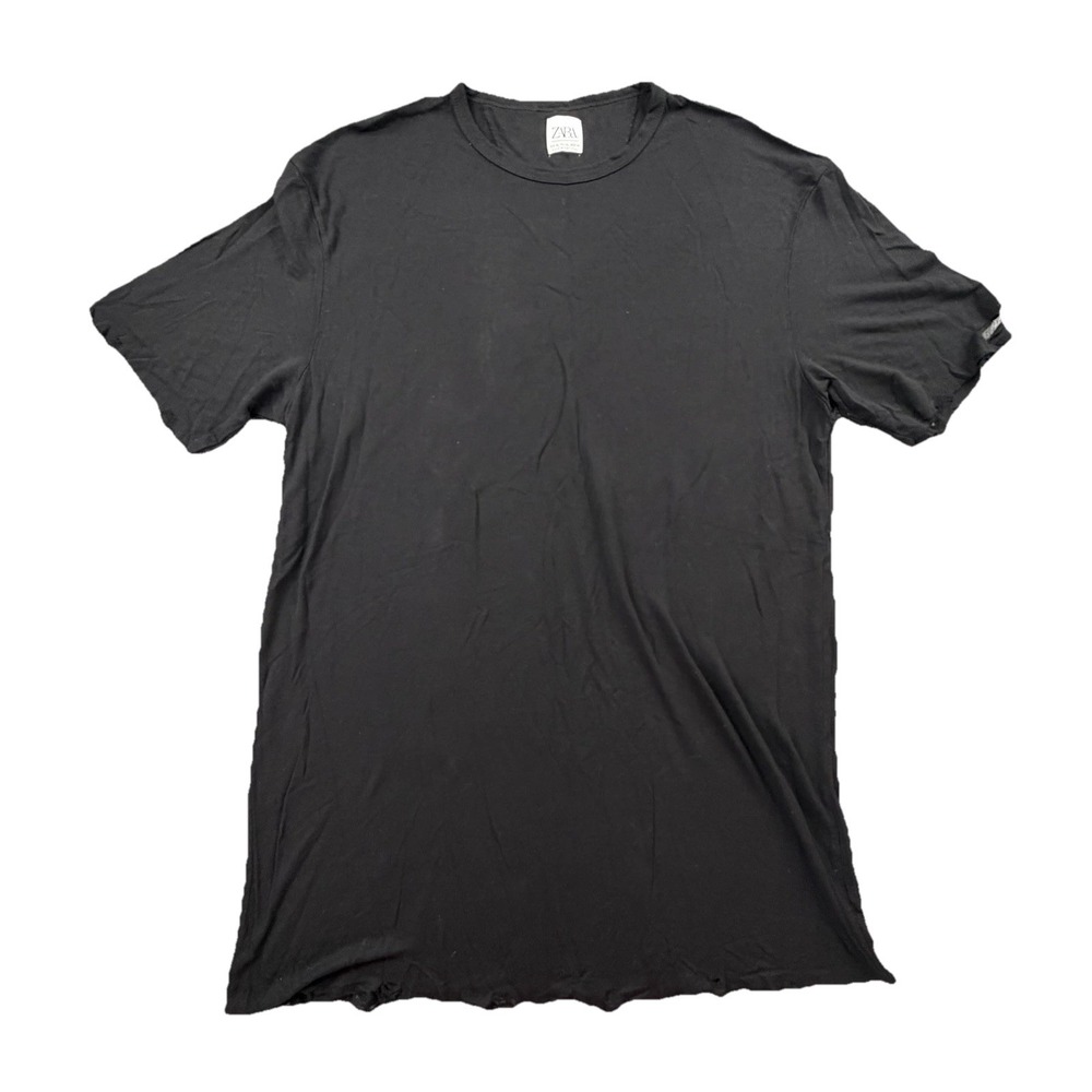 Zara Black Distressed Hem T-Shirt Dress XL Short Sleeve Grunge Chic